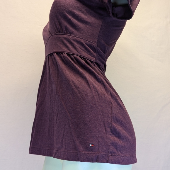 Tommy Hilfiger Flared Plum V-Neck Blouse Empire Tie-Back Waist Vintage TH Purple - Picture 5 of 12